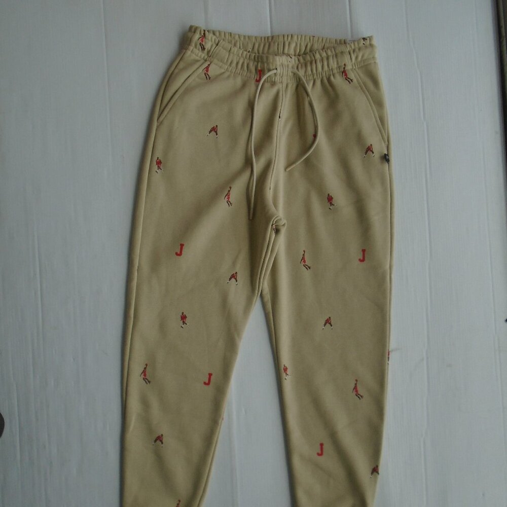 Jordan MJ Allover Prints Mens Fleece Jogger Size M Beige